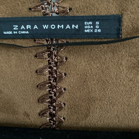 EUC ZARA WOMEN EMBROIDED VEST SLEEVELESS TIE-UP TOP BROWN SIZE S - Picture 2 of 9